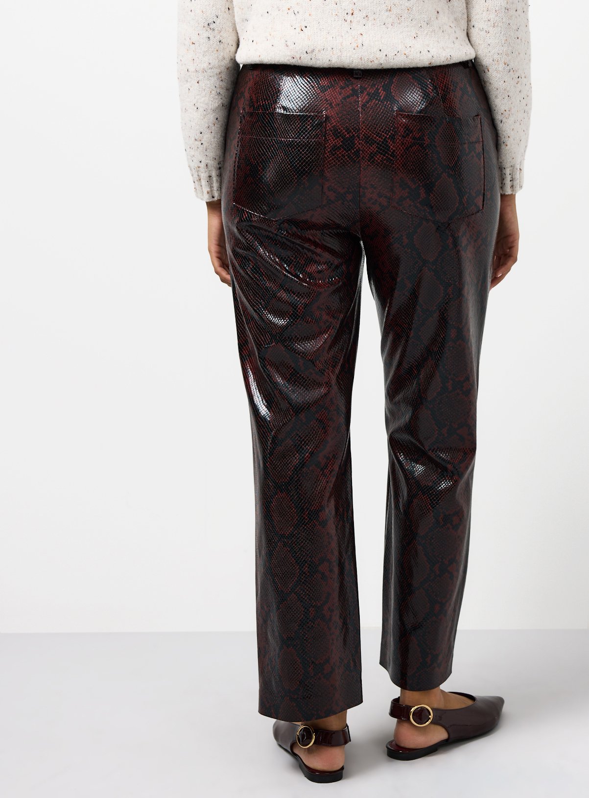 Dark Red Snake Printed Vinyl Straight Leg Trousers  16 - Image 4 thumbnail